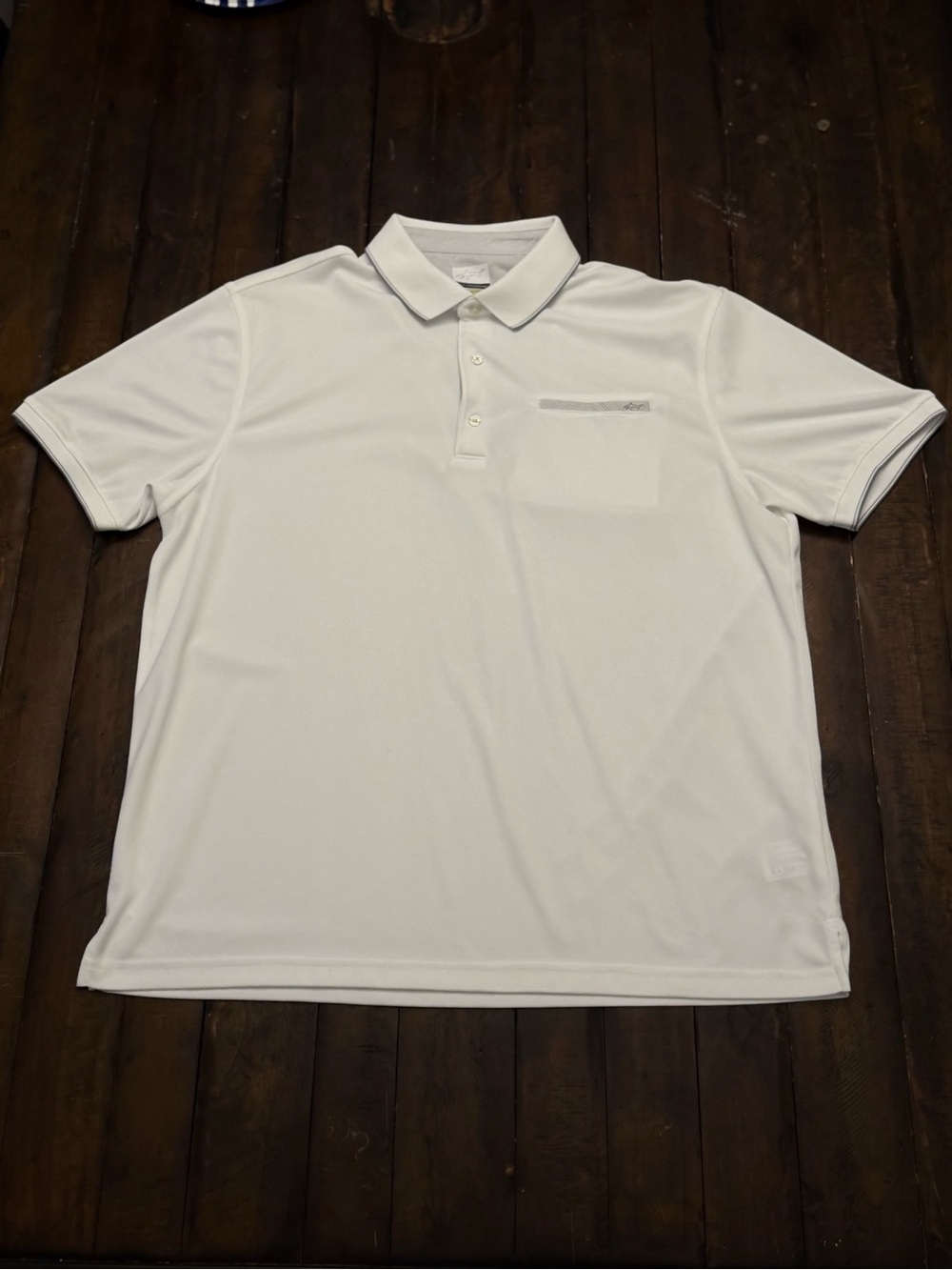 Greg Norman Play Dry Golf Polo Men's XL White Gray Tipped Collar Chest Pocket